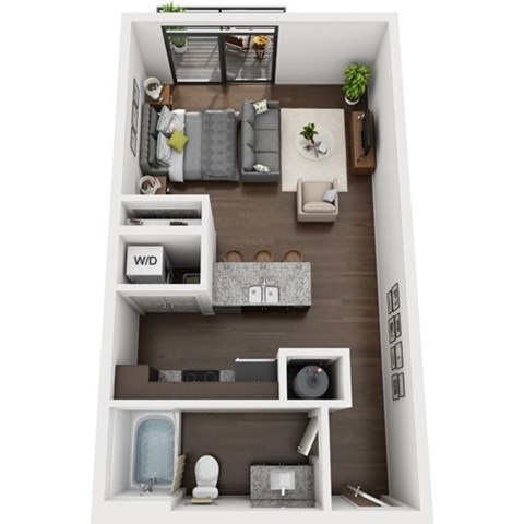 Floor plan for studio, 1 bath, 574 sqft